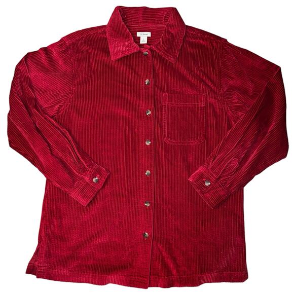 Vintage L.L Bean Button Long Sleeve Corduroy Red Shirt Jacket womens size small - Picture 1 of 7